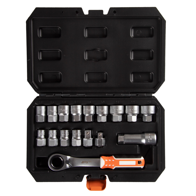 AFFIX Набор торцевых головок с принадлежностями HEX 19 мм, 10-24 мм, 17 предметов AF01917C