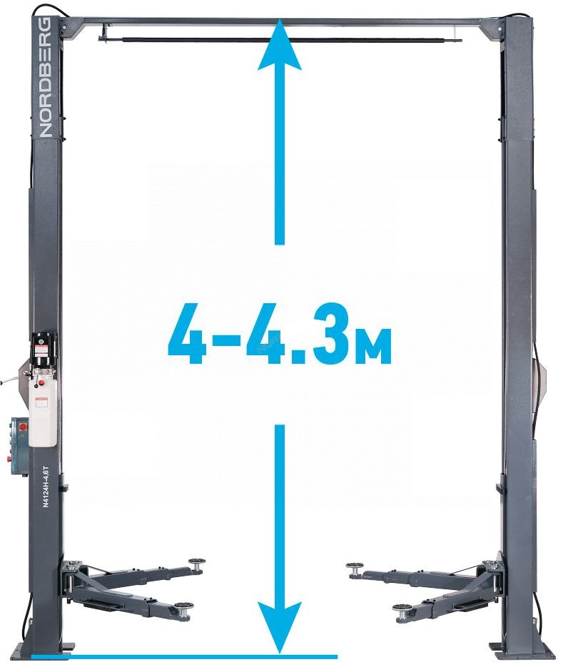 Подъемник 380V 2х стоечный 4,5т с верхней синхронизацией с электростопорами NORDBERG N4124HE-4,5G